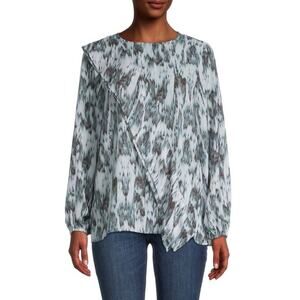 Halston Abstract Print Waterfall Long Sleeve Top Size XS